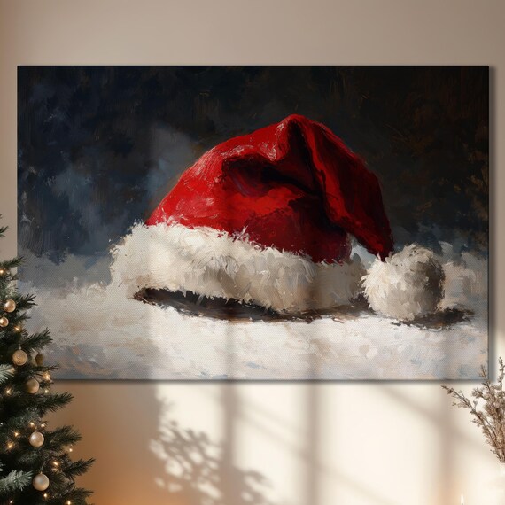 Red Santa Hat Resting In Snow Cozy Christmas Painting Poster