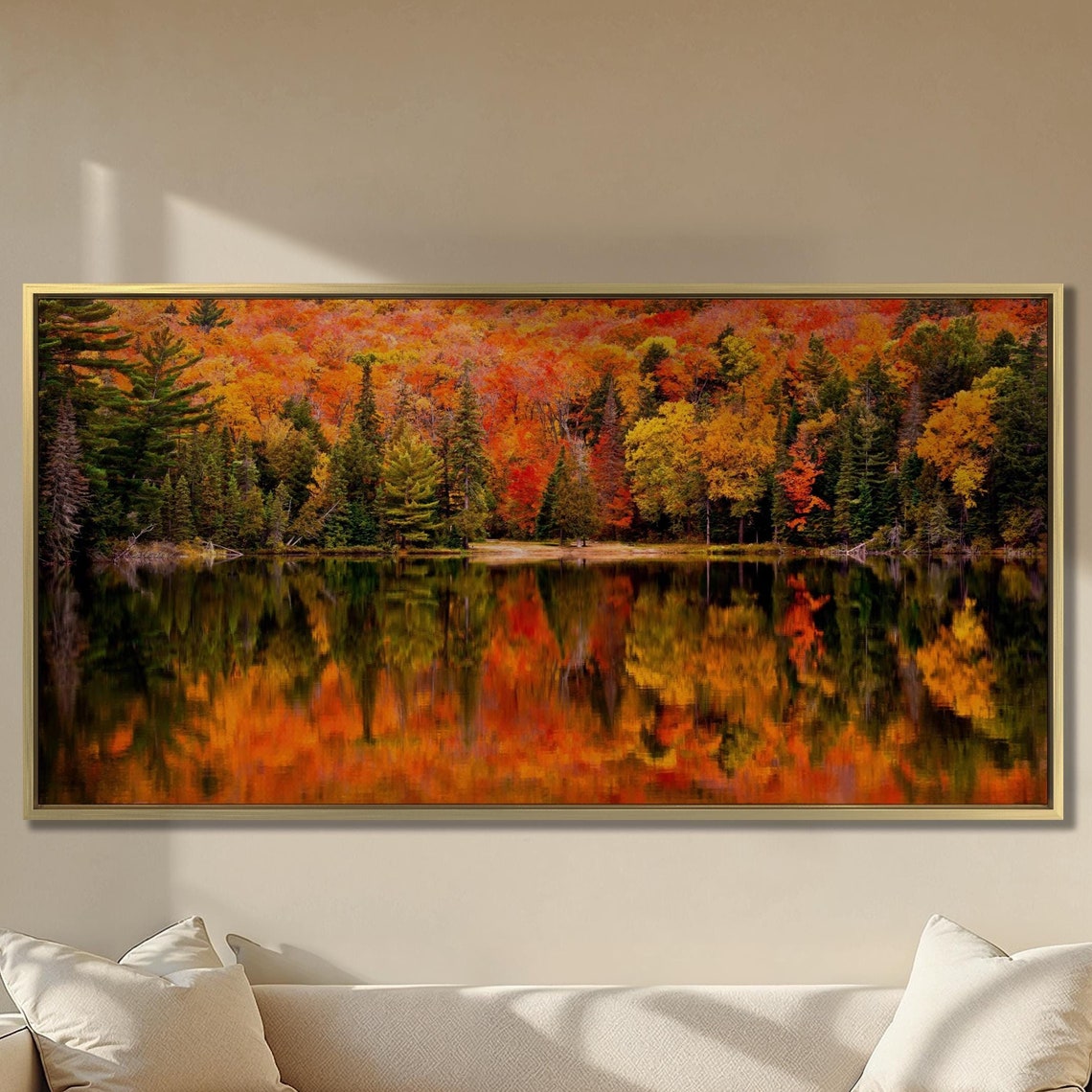 Autumn Forest Lake Reflection Fiery Fall Foliage Photo Poster
