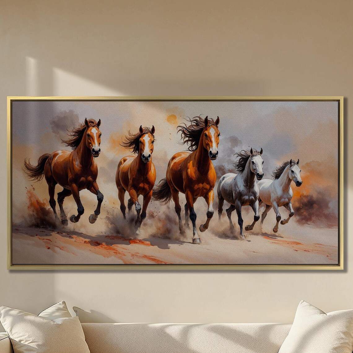 Running Wild Horses Watercolor Galloping Herd Equine Painting Poster