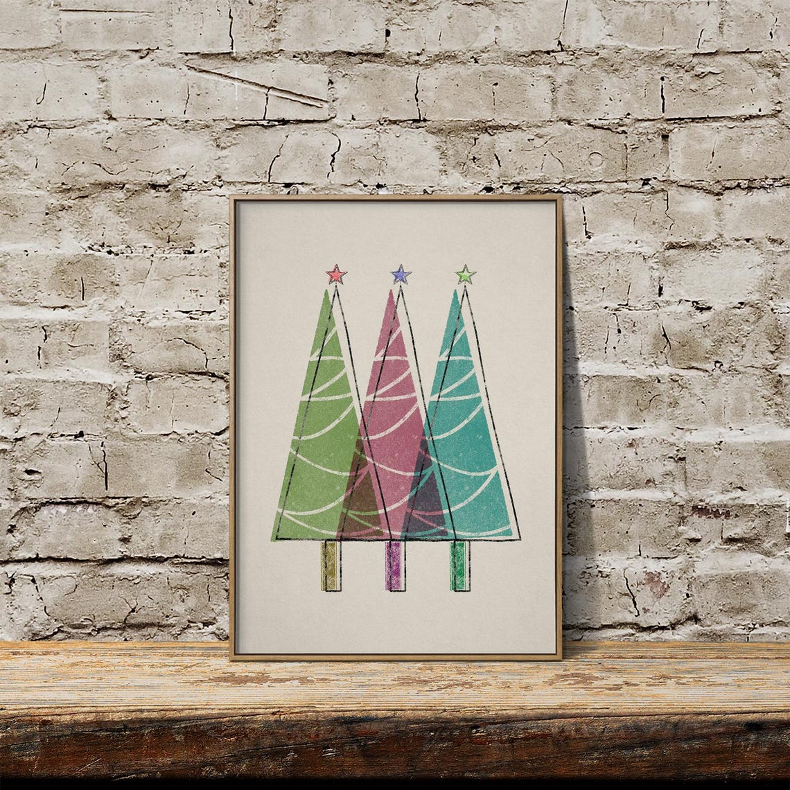 Three Overlapping Watercolor Christmas Trees Pastel Art Print - Image 3