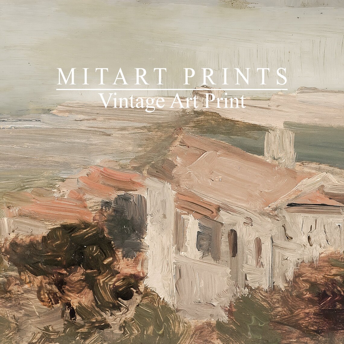 Vintage Warm Tone Coastal Painting Art Print - Image 4