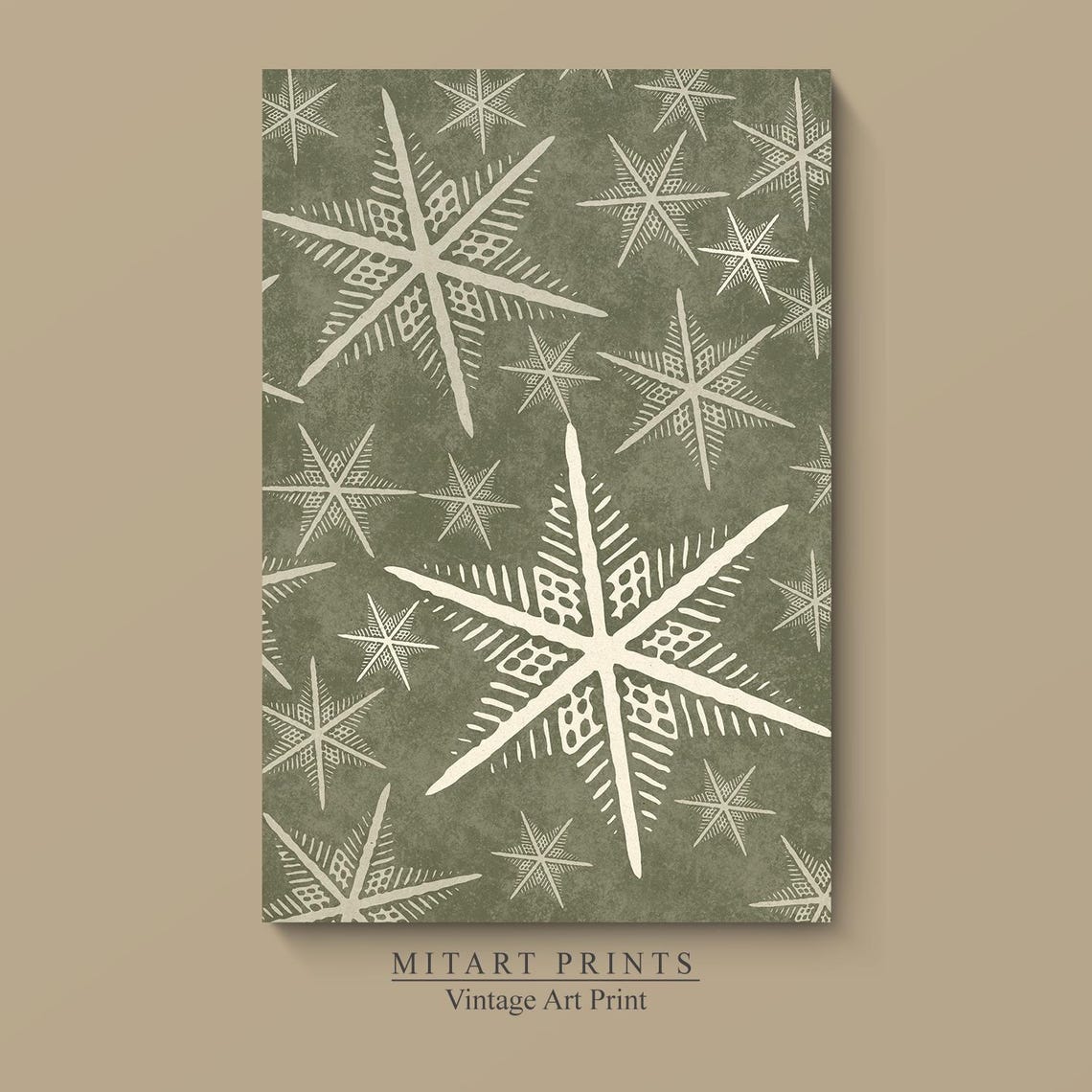 Vintage Sage Green Star and Snowflake Pattern Christmas Wall Art - Image 4