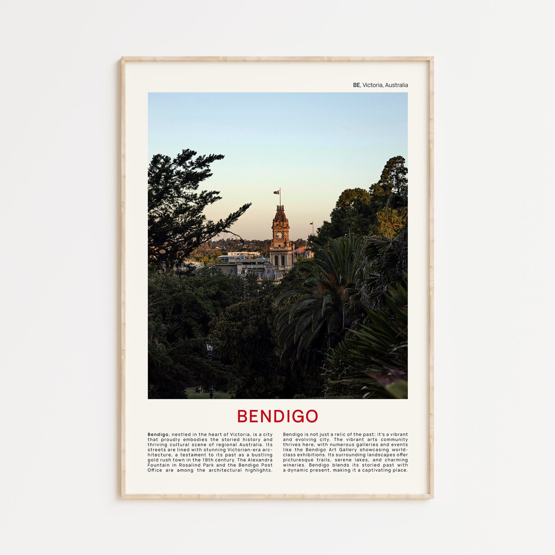 Bendigo Victoria Clock Tower Dusk Australia Photo Travel Poster