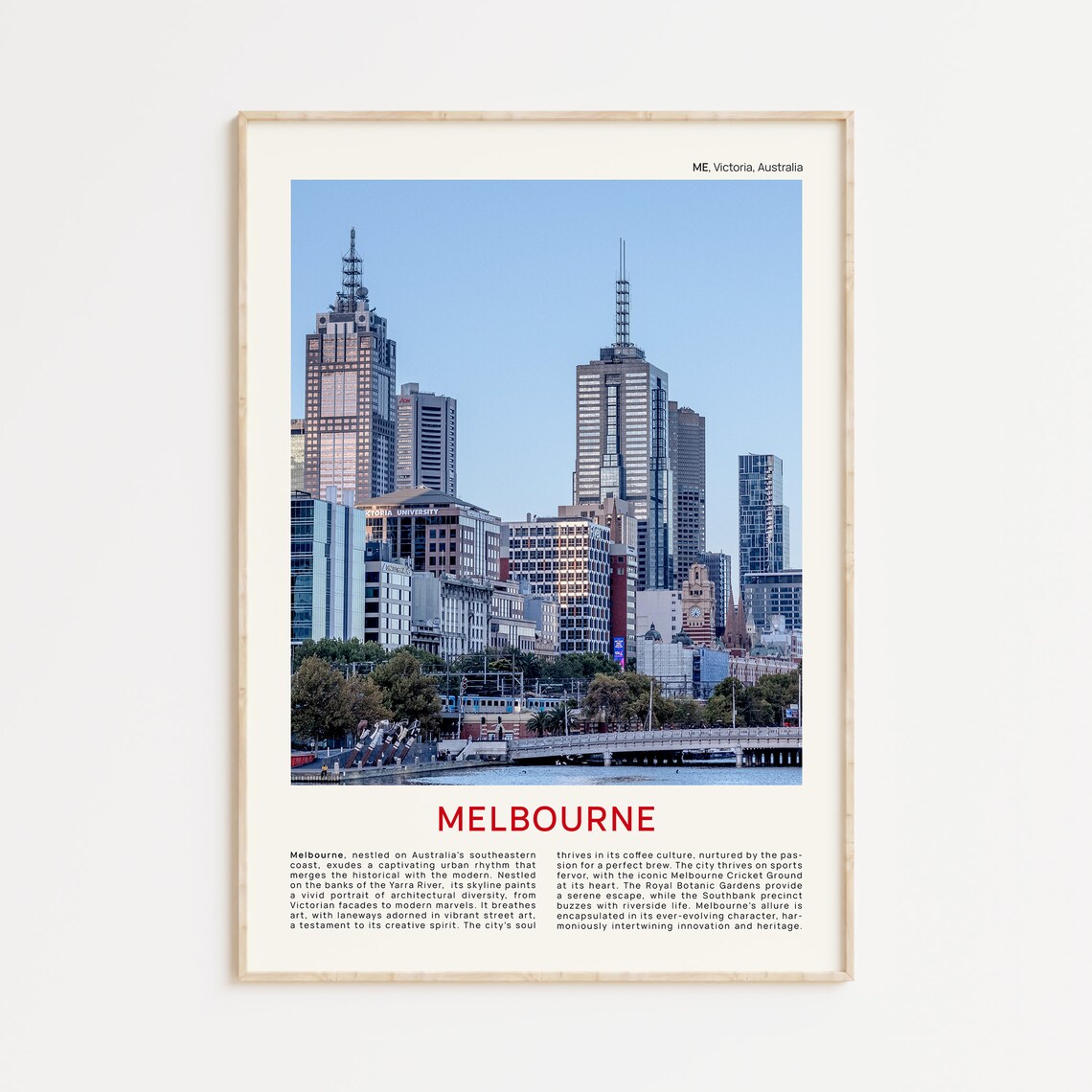 Melbourne City Skyline Along The Yarra River Australia Travel Poster