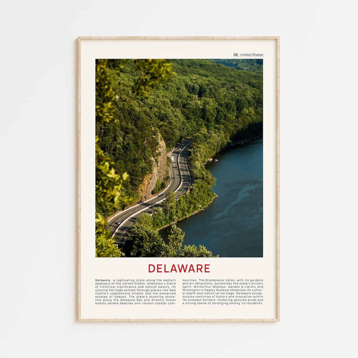 Minimalist Delaware Travel Photo Poster Featuring a Forest River Road