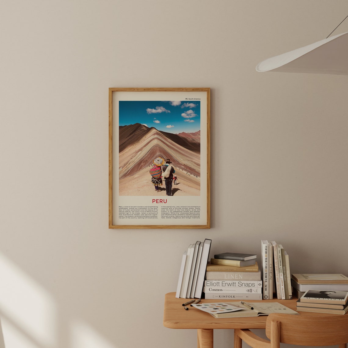 Peru Rainbow Mountain Vinicunca Striped Andes Hikers Blue Sky Poster - Image 2