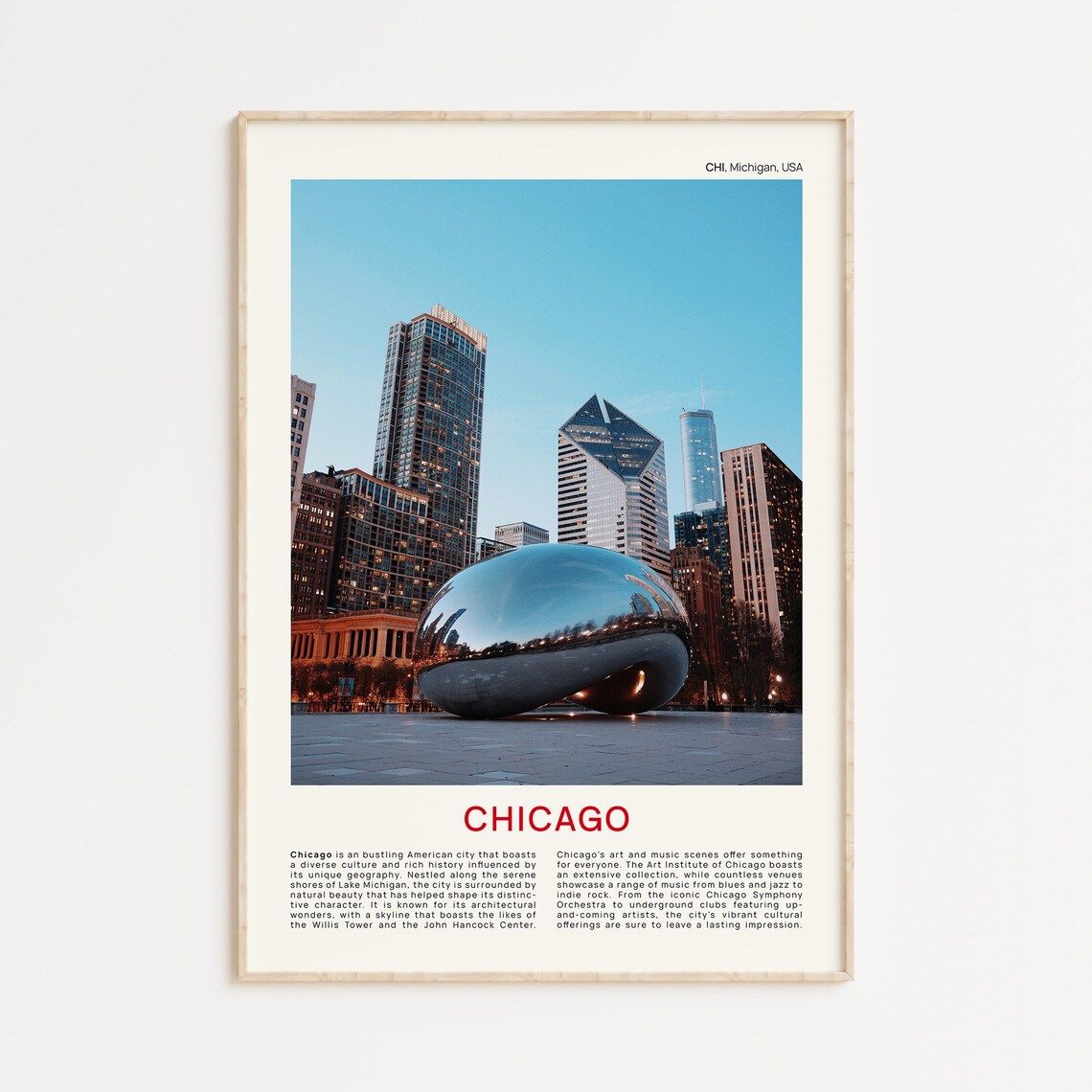 Chicago Travel Poster, Michigan Wall Decor