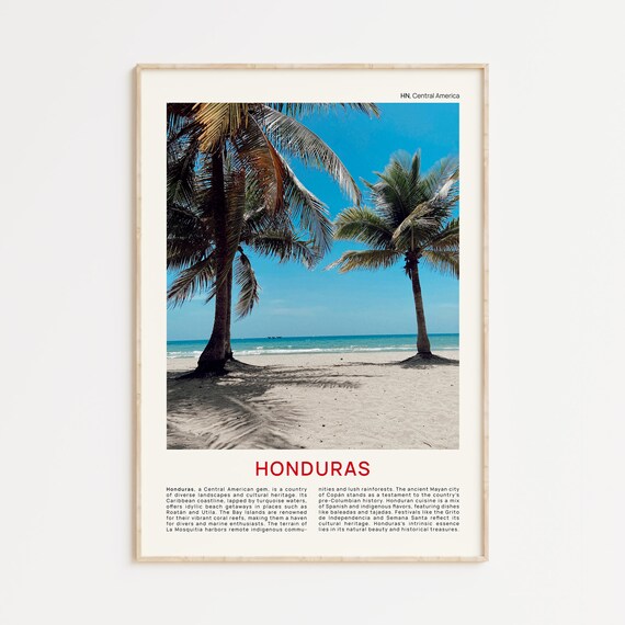 Honduras Caribbean White Sand Palm Beach Tropical Travel Poster