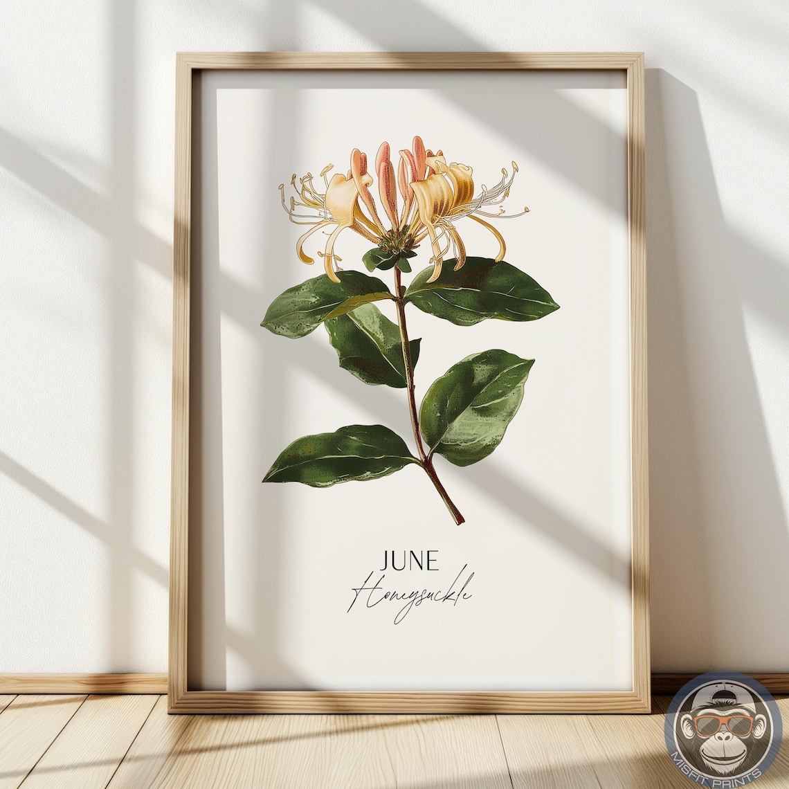 June Honeysuckle Blossom Birth Flower Vintage Botanical Wall Art