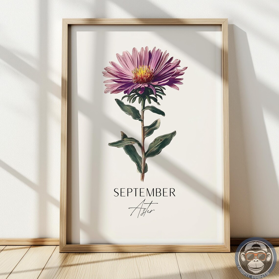 September Aster Botanical Art Print, Vintage Floral