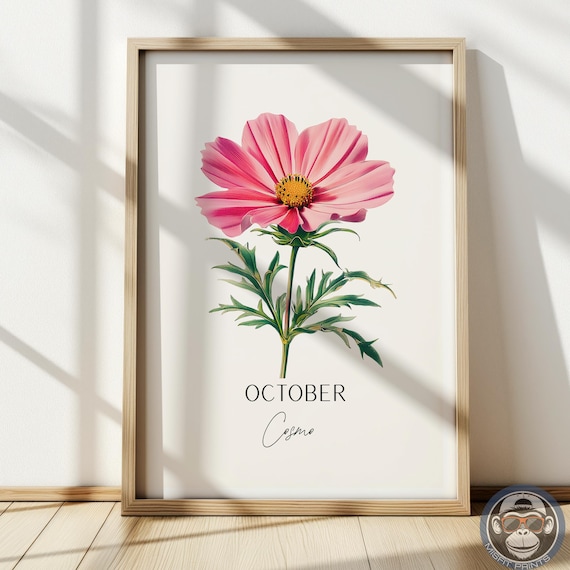 October Birth Flower Art Print Cosmos Botanical Illustration