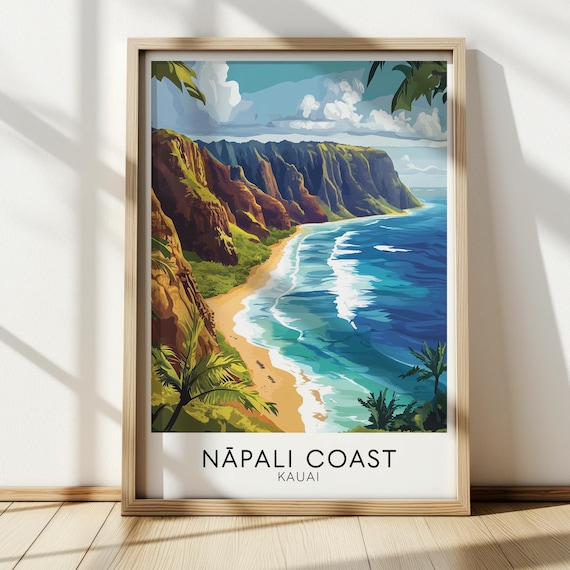 Napali Coast Kauai Sea Cliffs Turquoise Beach Ocean View Travel Poster