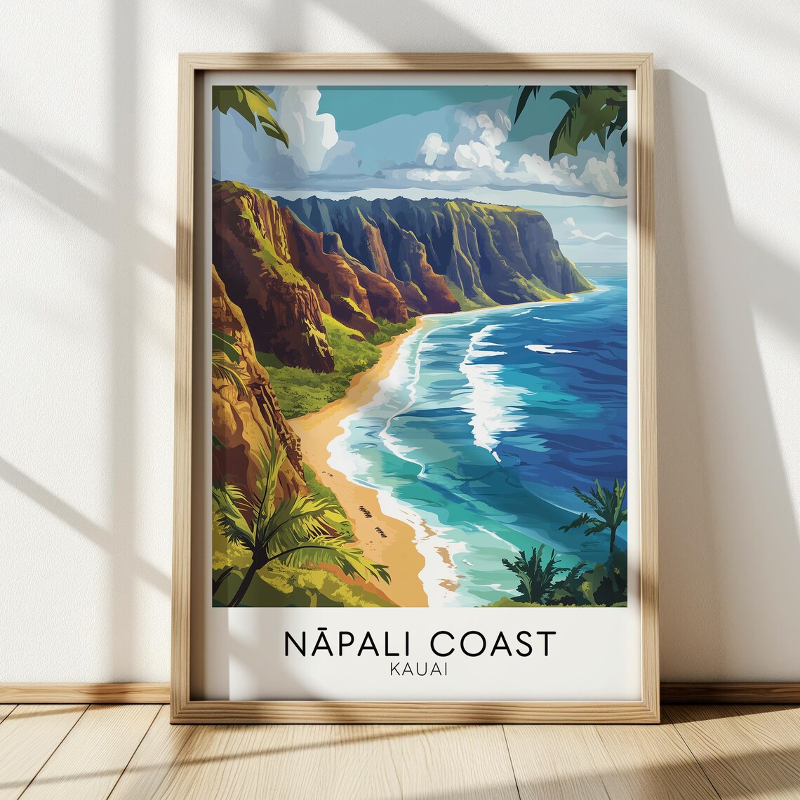 Napali Coast Kauai Sea Cliffs Turquoise Beach Ocean View Travel Poster