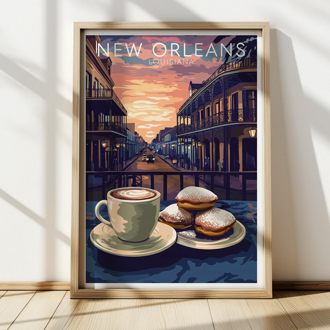 New Orleans Louisiana French Quarter Beignets Coffee Travel Poster