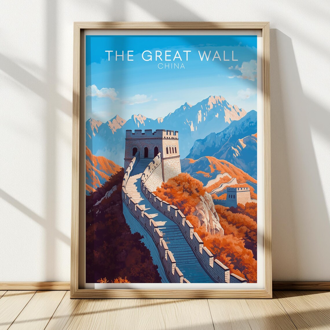 The Great Wall of China Scenic Autumn Travel Illustration Poster