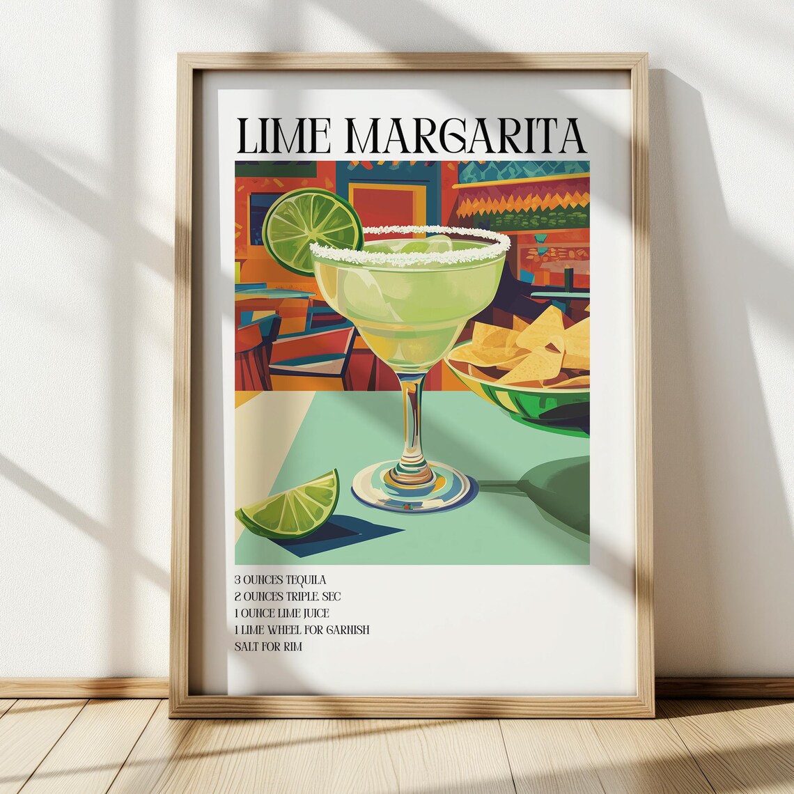 Lime Margarita Cocktail Recipe Retro Bar Cart Kitchen Art Poster