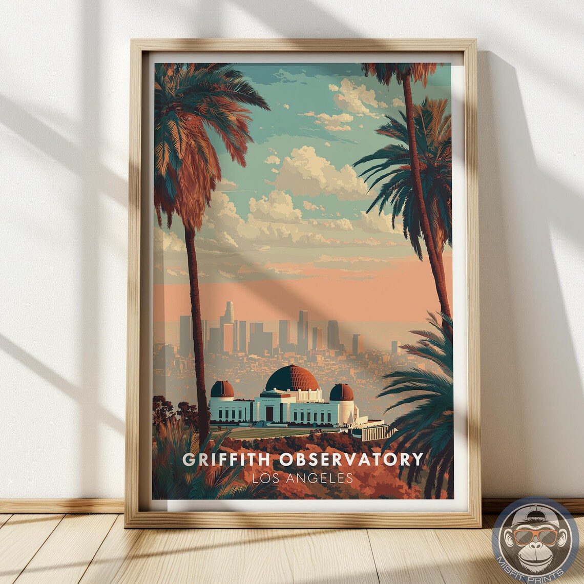 Griffith Observatory Retro Los Angeles Skyline Art Print