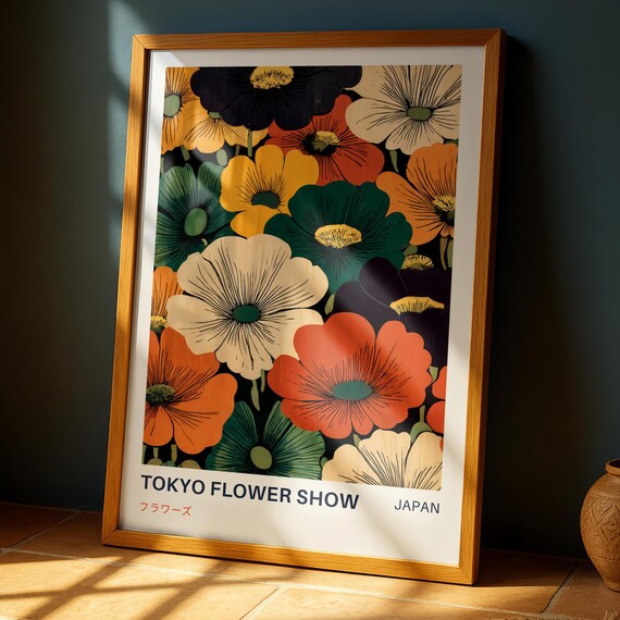 Tokyo Flower Show Vintage Art Print Japanese Floral Poster Bold Japandi Botanical Wall Decor For Living Room Or Bedroom
