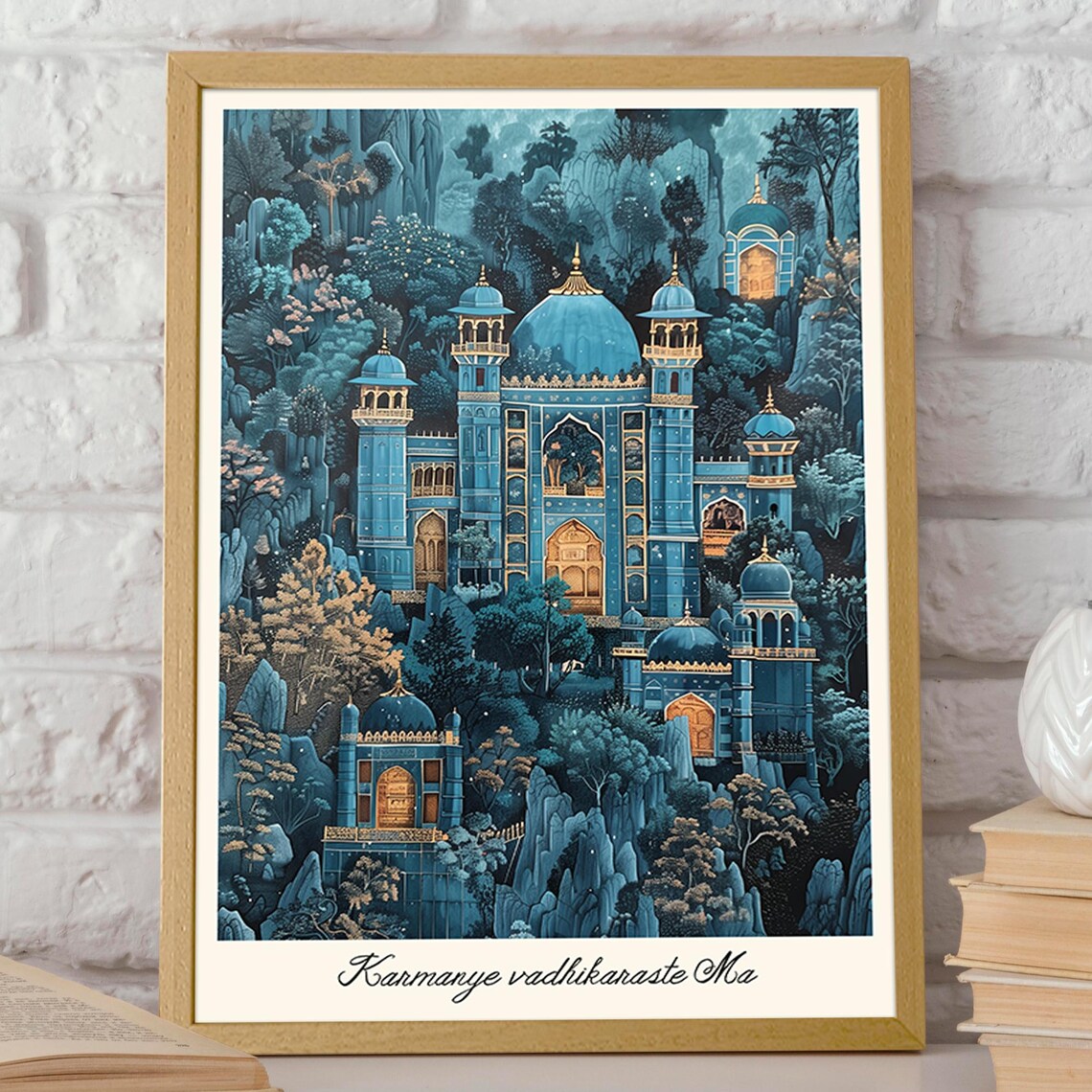 Blue Palace, Indian Pichwai Style Poster Print - Image 2
