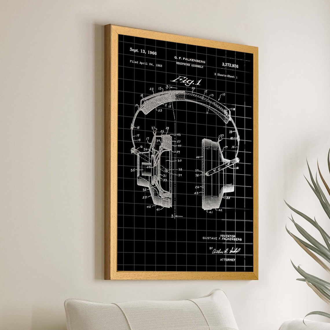 Vintage Headphones Patent Print, Music Wall Art - Image 2