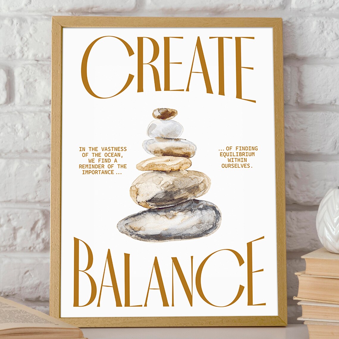 Create Balance Zen Stone Stack Inspirational Quote Wall Poster - Image 2