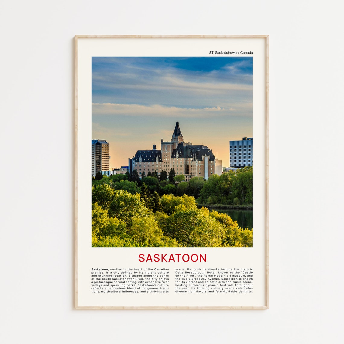Saskatoon Delta Bessborough Castle Hotel Sunset Travel Poster
