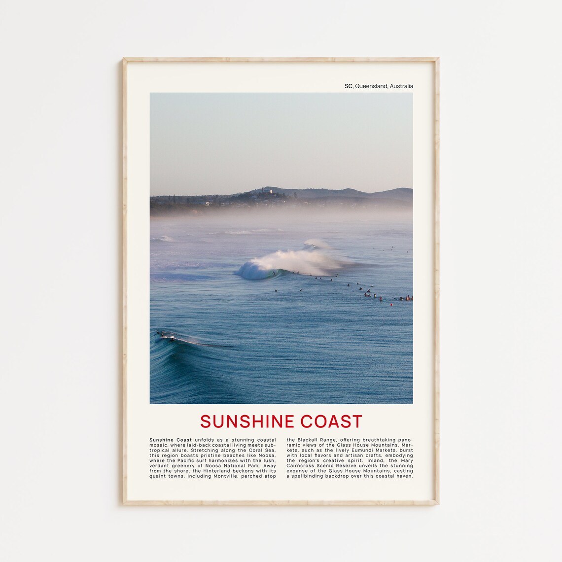 Sunshine Coast Queensland Surf Waves Aerial Film Photo Travel Poster