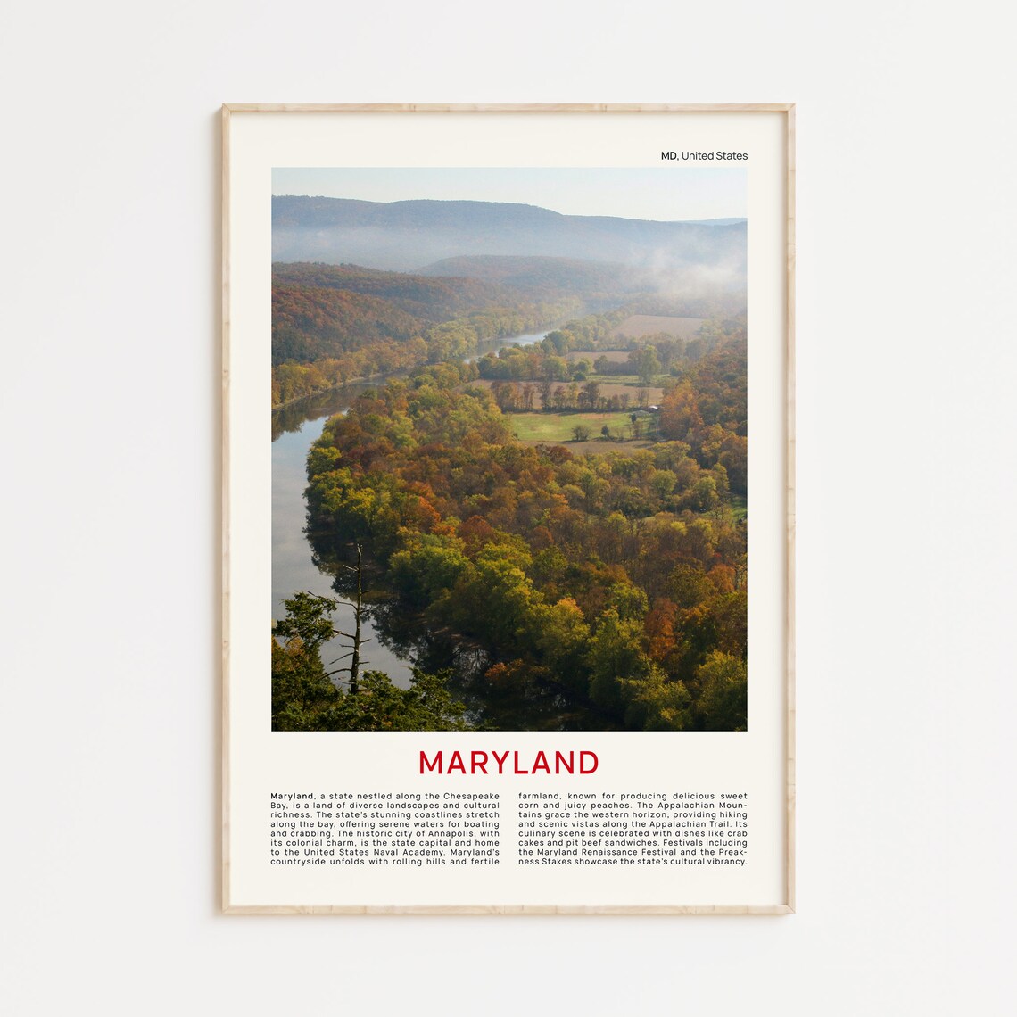 Maryland Autumn River Valley Morning Mist Film Photo Travel Poster