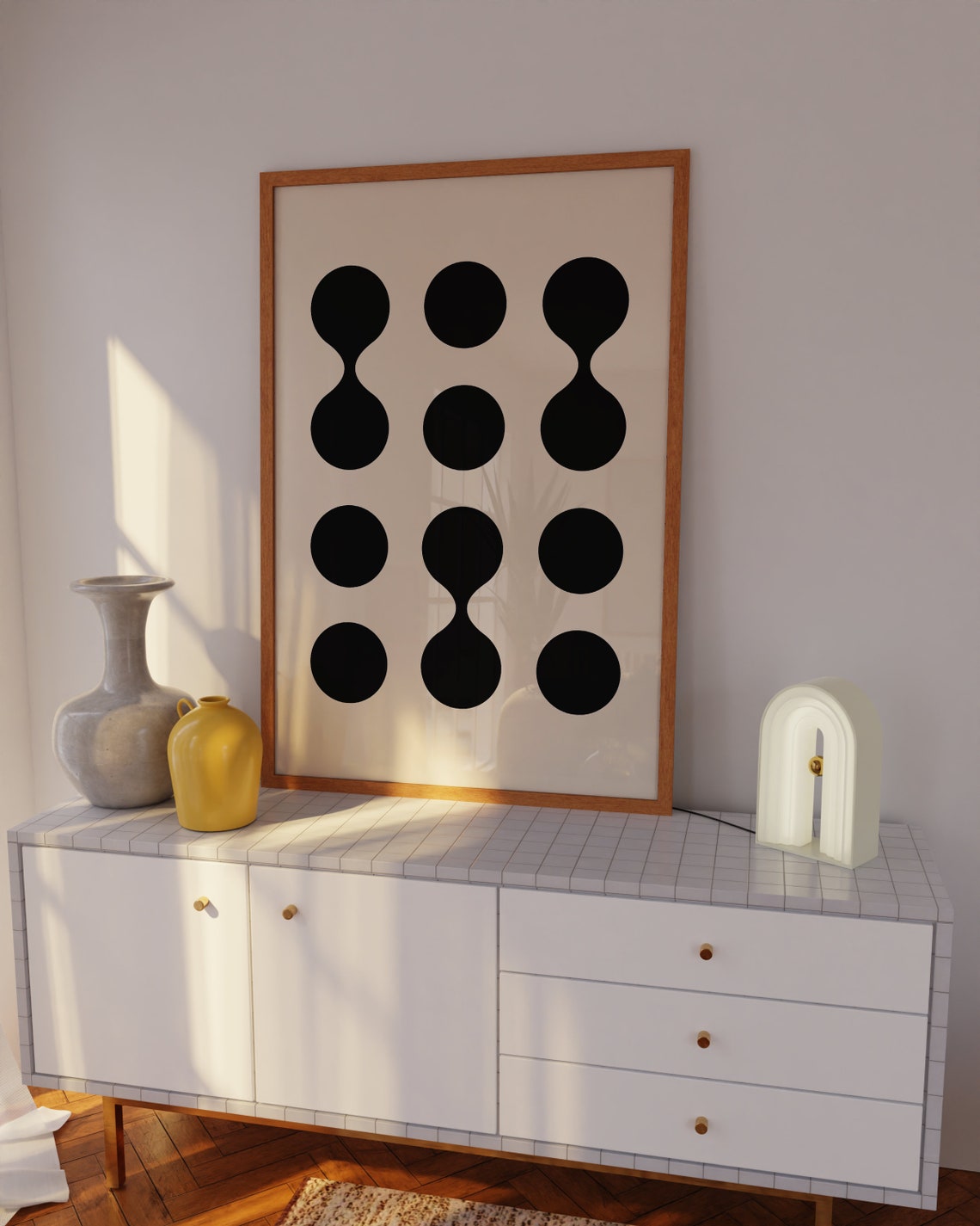Black Dot Drip Mid Century Modern Abstract Graphic Art Poster - Image 2