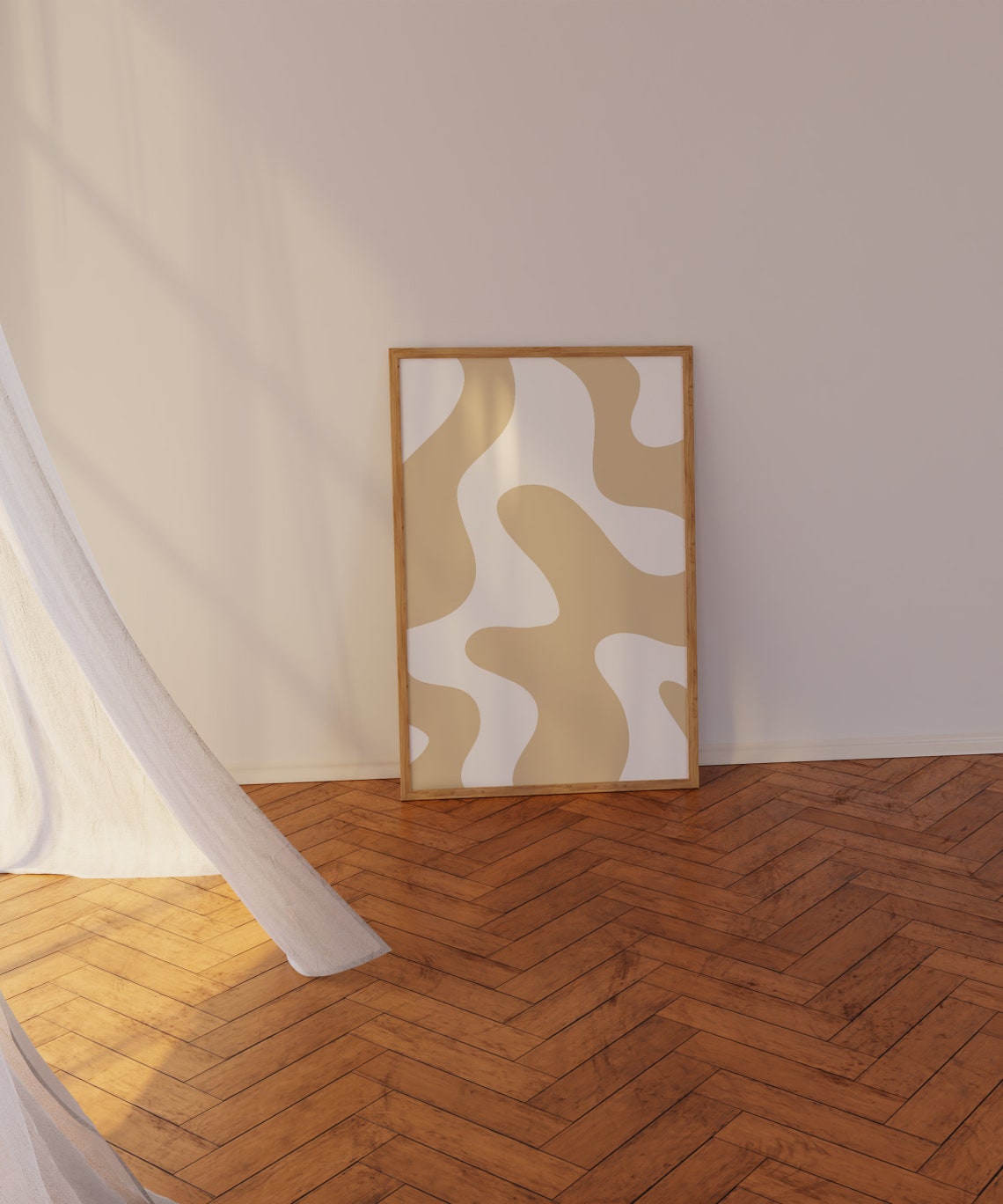 Beige Organic Wavy Shapes Minimalist Abstract Neutral Wall Poster - Image 3