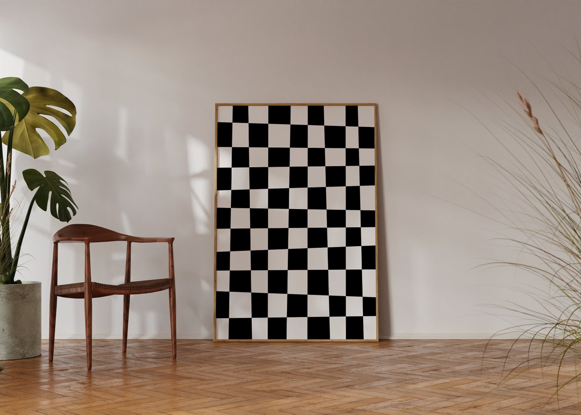 Black And White Checkered Grid Abstract Minimalist Wall Poster
