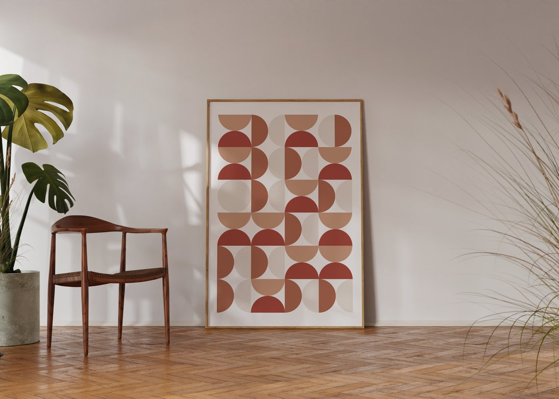Terracotta Rust Semicircle Grid Bauhaus Geometric Abstract Poster - Image 3