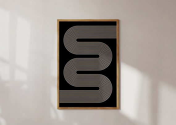 Cream Curved Line Ribbon Black Minimalist Geometric Art Poster