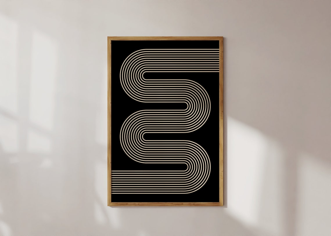 Cream Curved Line Ribbon Black Minimalist Geometric Art Poster