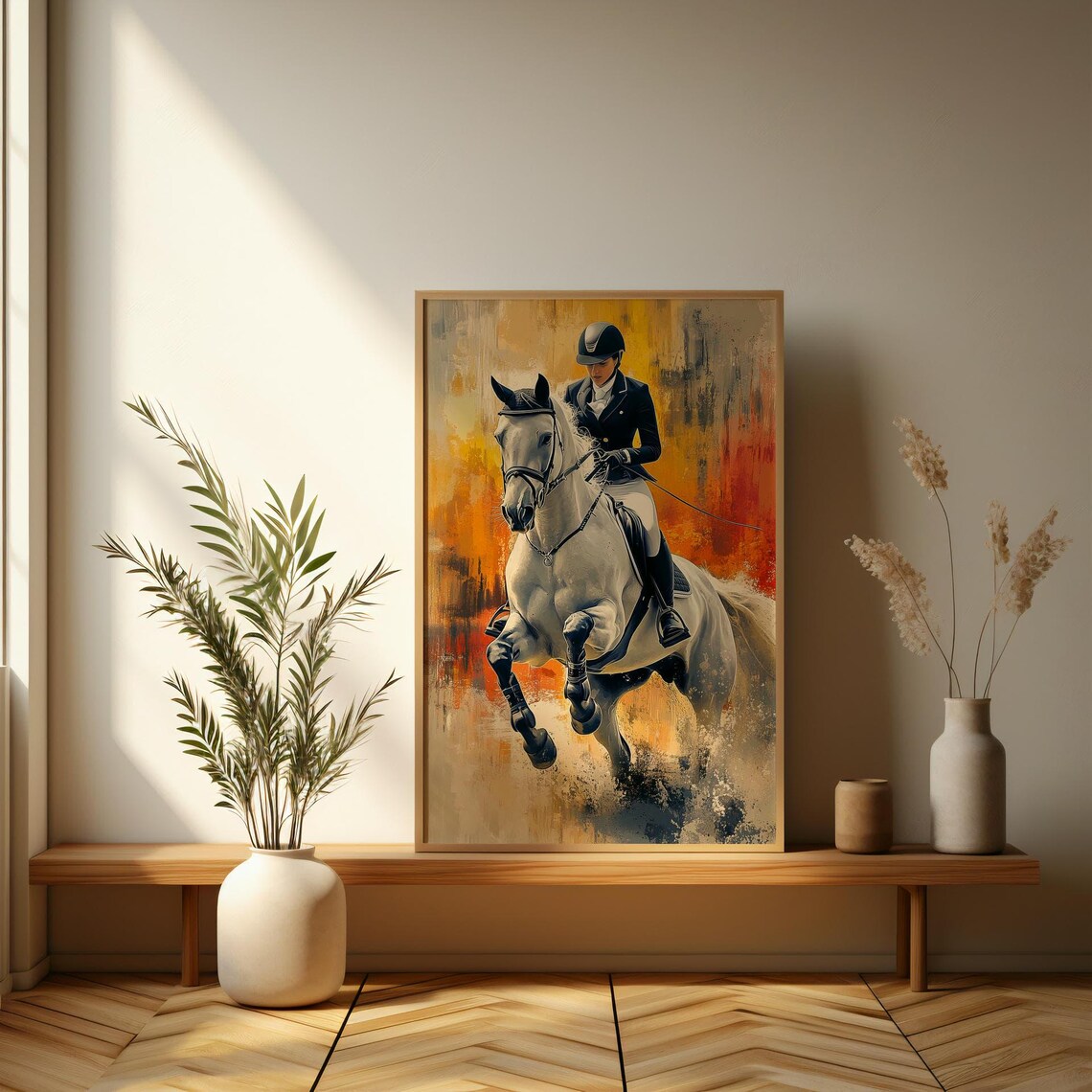 Show Jumping Rider on White Horse Painterly Equestrian Sport Poster - Image 3