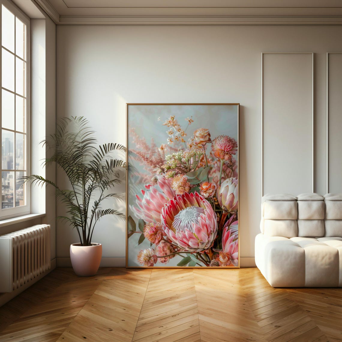 Dreamy Blushing Pink Protea Bouquet Exotic Botanical Art Print - Image 2