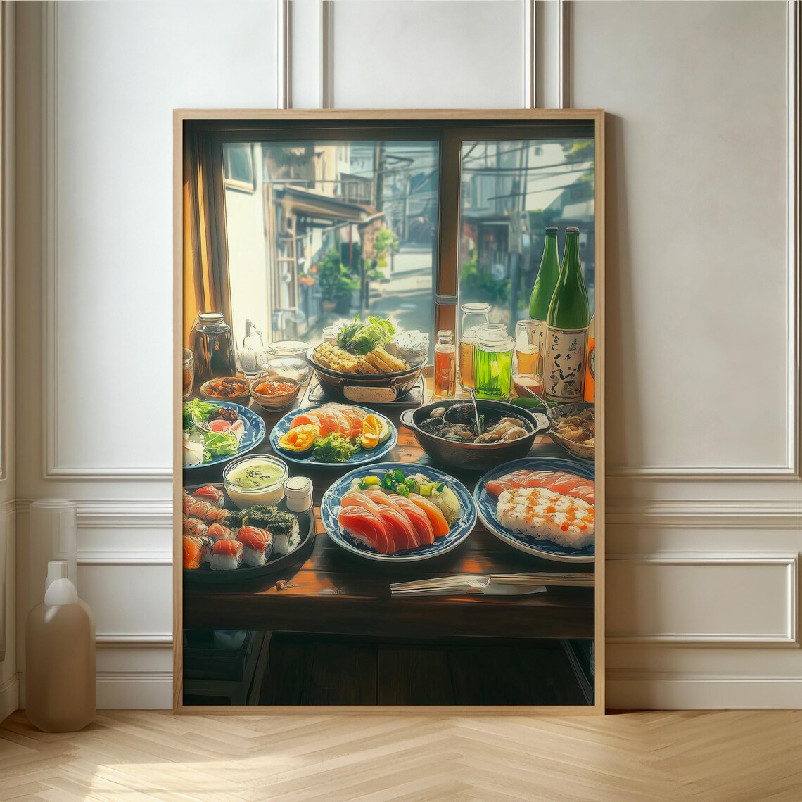Anime Style Japanese Restaurant Feast Table Food Illustration Poster