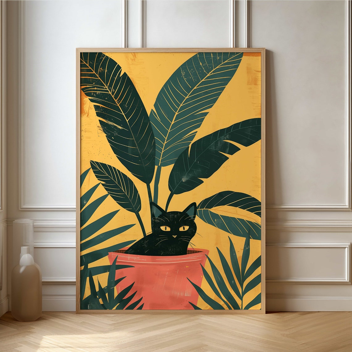 Black Cat Hiding In Terracotta Plant Pot Tropical Funny Poster