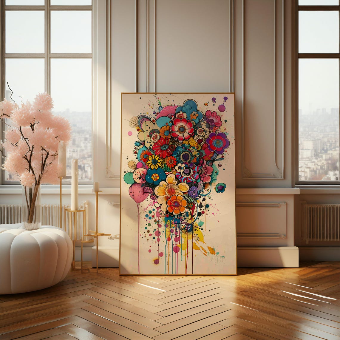 Colorful Doodle Flower Bunch Graffiti Drip Paint Playful Art Print - Image 4
