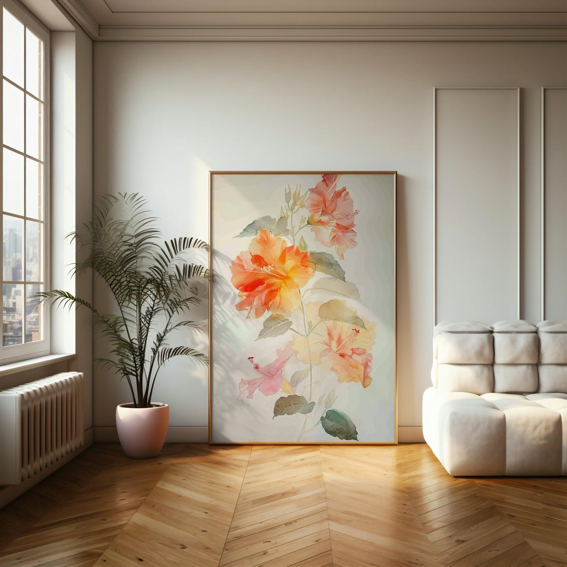 Hibiscus Blossoms Soft Watercolor Botanical Floral Art Poster - Image 2