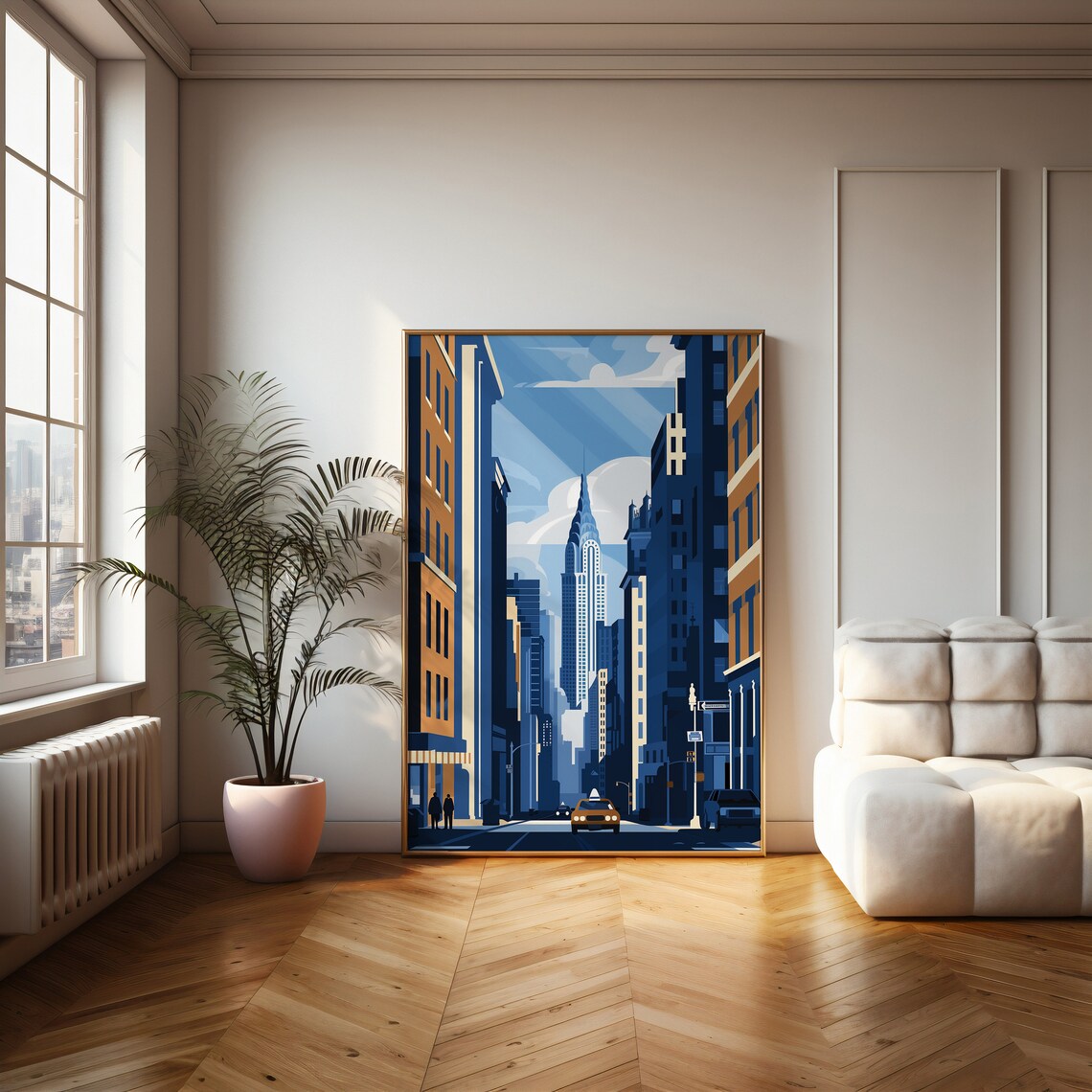 New York City Skyline Art With Chrysler Building and Taxi Poster - Image 2