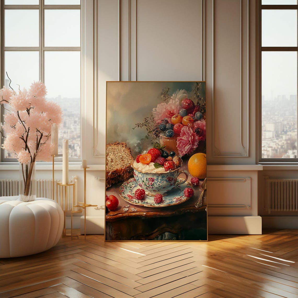 Vintage Fruit Teacup Still Life Old Master Style Painting Poster - Image 4