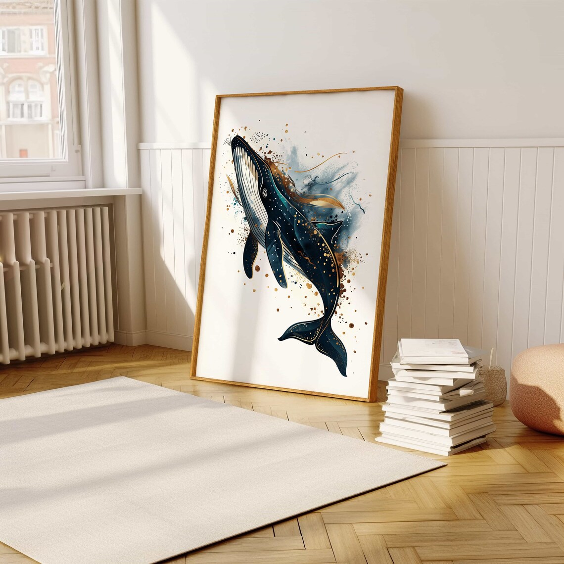 Humpback Whale Watercolor Art with Gold Splatter Detail Poster - Image 5