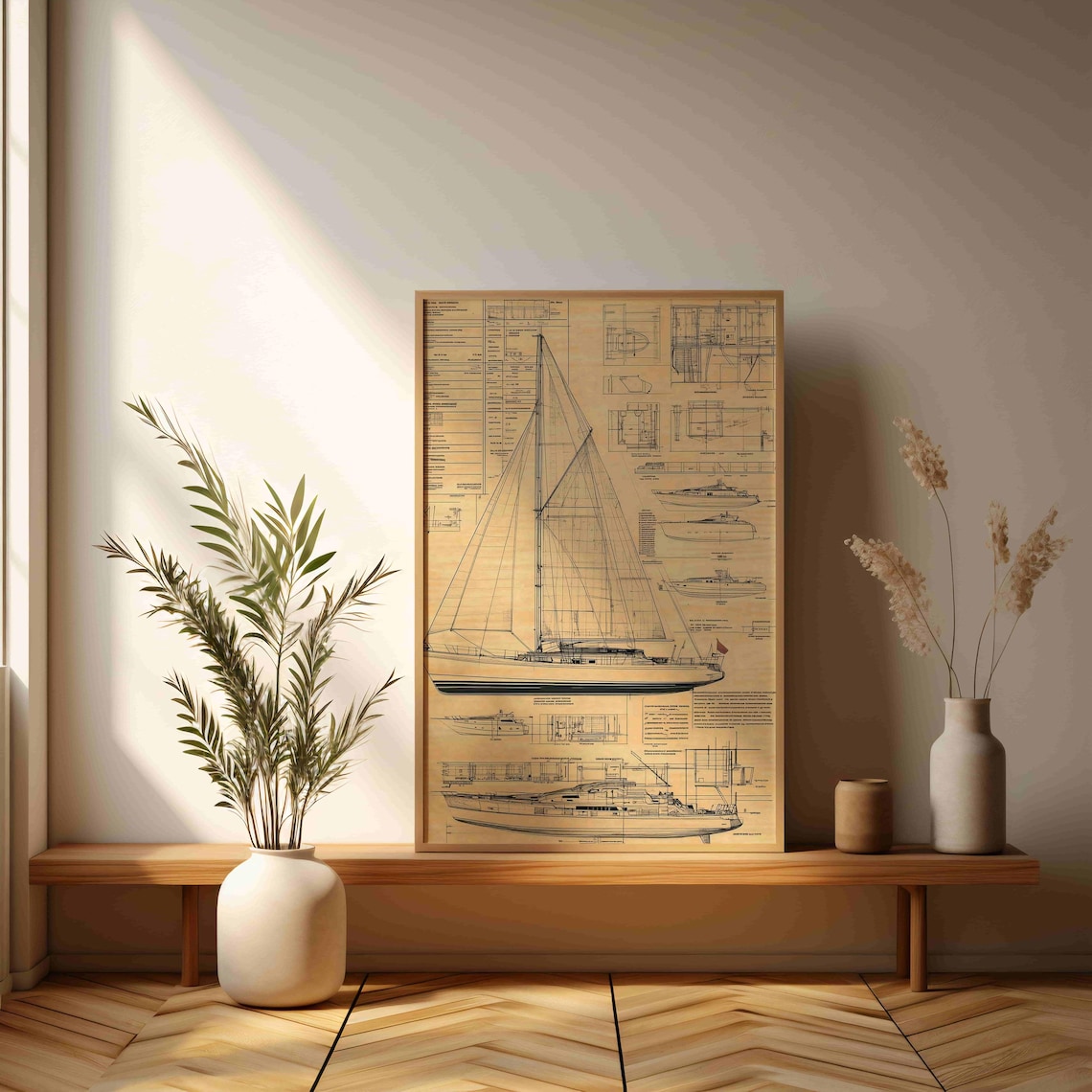 Classic Yacht Blueprint Poster, Nautical Art Print - Image 3