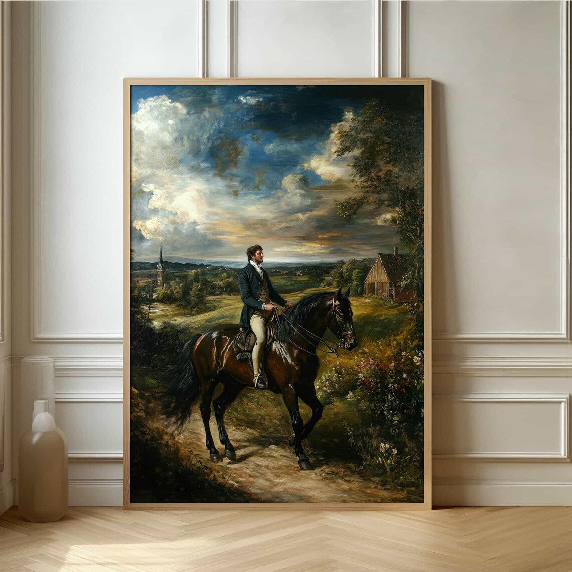 Gentleman on Horseback in Countryside Classic Oil Painting Poster