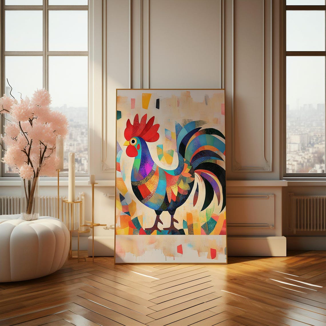 Colorful Geometric Patchwork Rooster Folk Art Modern Decor Poster - Image 4