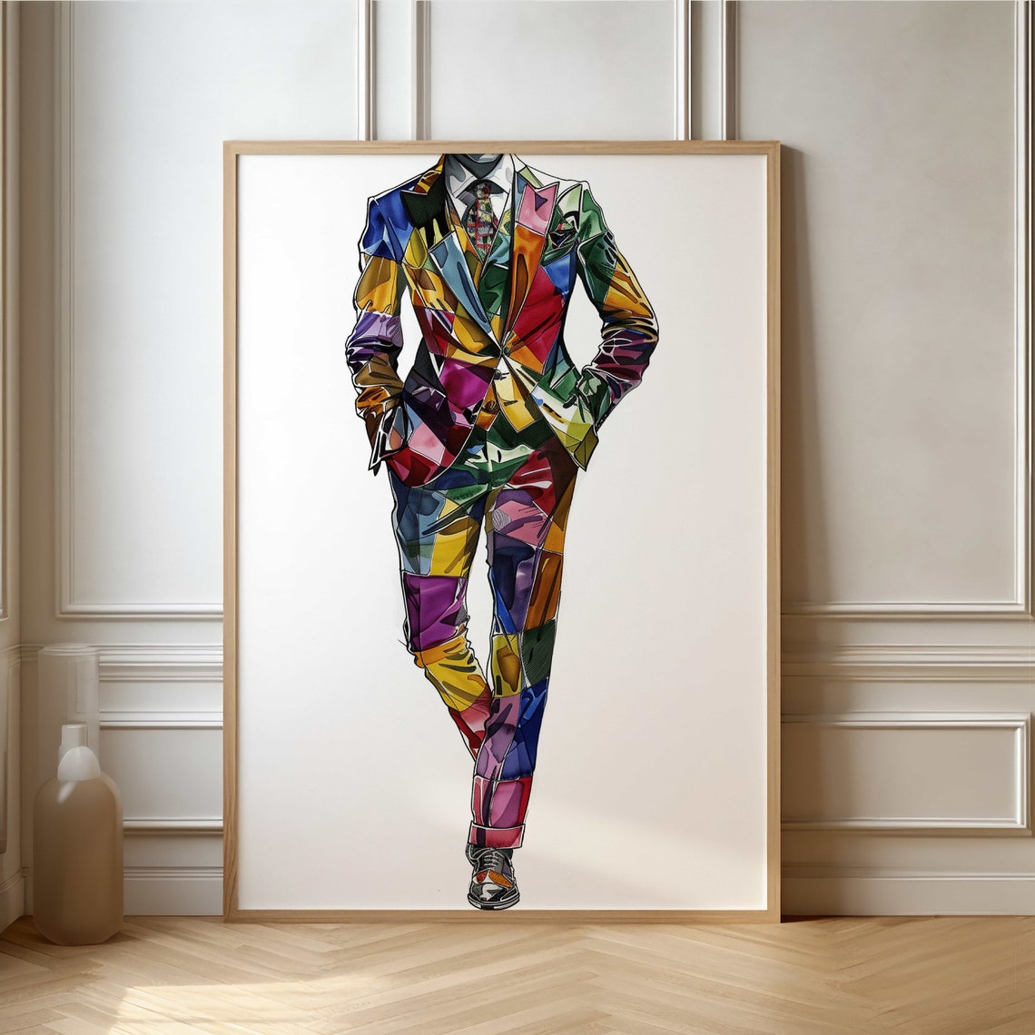 Patchwork Colorful Suit Mannequin Fashion Illustration Poster