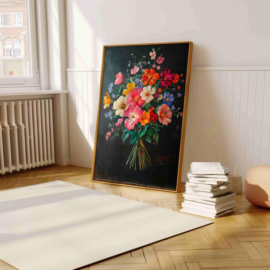 Bright Wildflower Bouquet On Dark Board Watercolor Art Print - Image 5