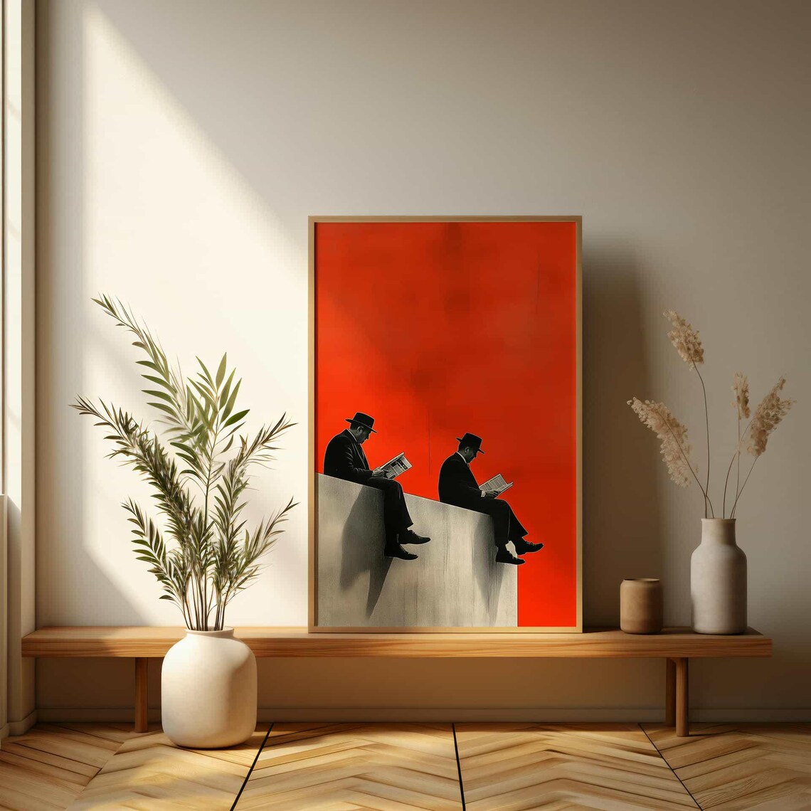 Retro Surrealism Men On Edge Living Room Art Print - Image 3