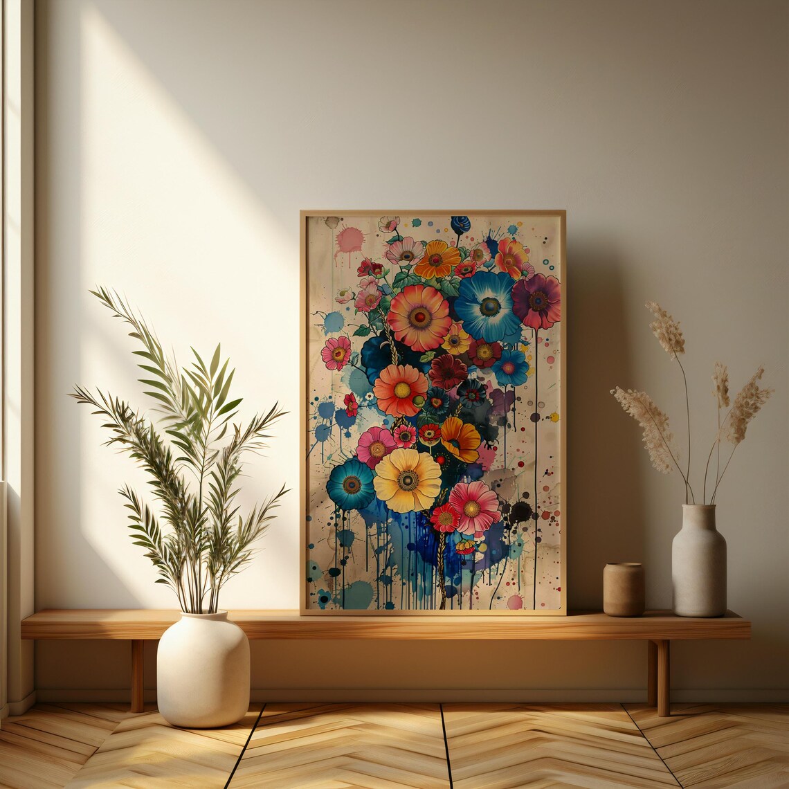 Colorful Wildflower Bouquet Watercolor Splash Floral Art Poster - Image 3